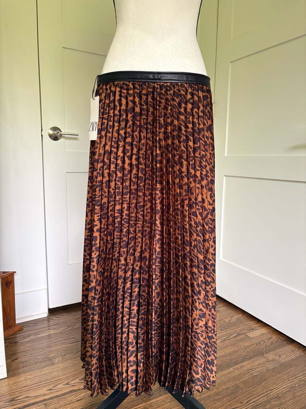 Zara Brown and Black Pleated Midi Skirt